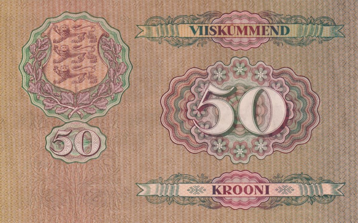 Back of Estonia p65a: 50 Krooni from 1929