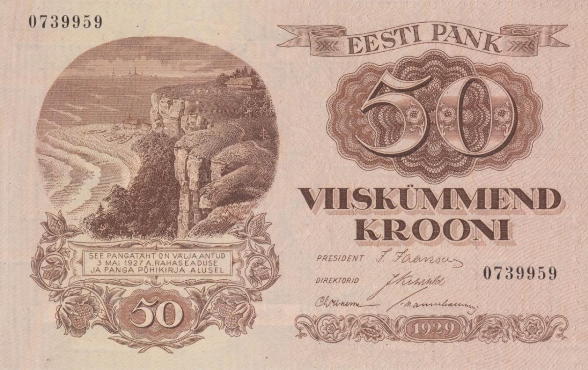 Front of Estonia p65a: 50 Krooni from 1929