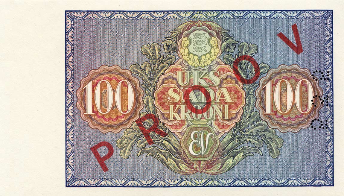 Back of Estonia p66s: 100 Krooni from 1935