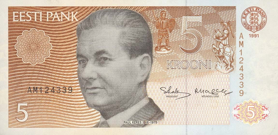Front of Estonia p71a: 5 Krooni from 1991