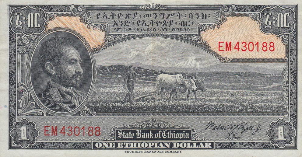 Front of Ethiopia p12c: 1 Dollar from 1945