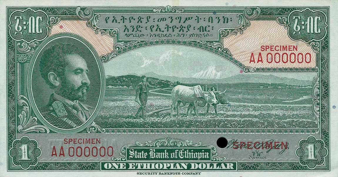Front of Ethiopia p12ct: 1 Dollar from 1945