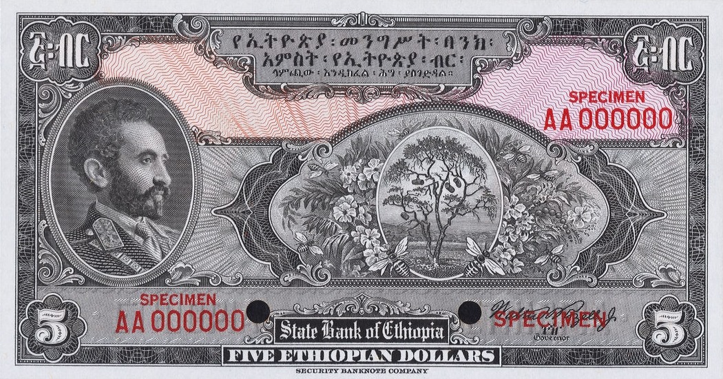 Front of Ethiopia p13s2: 5 Dollars from 1945