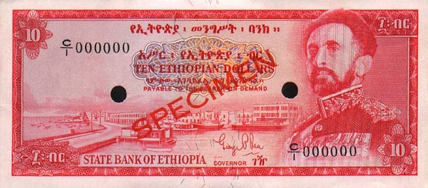 Front of Ethiopia p20s: 10 Dollars from 1961