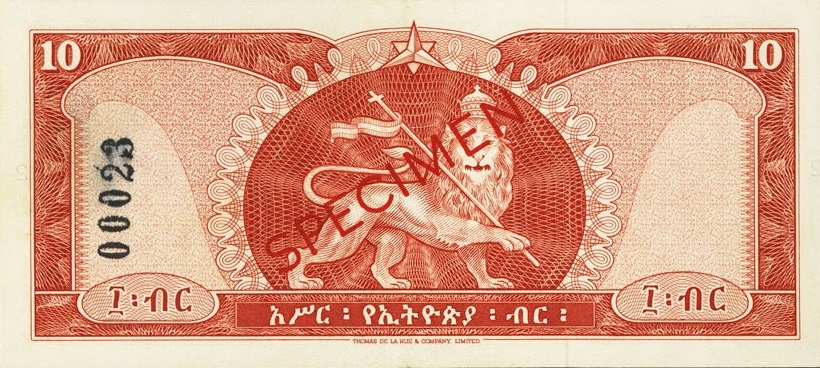 Back of Ethiopia p27s: 10 Dollars from 1966