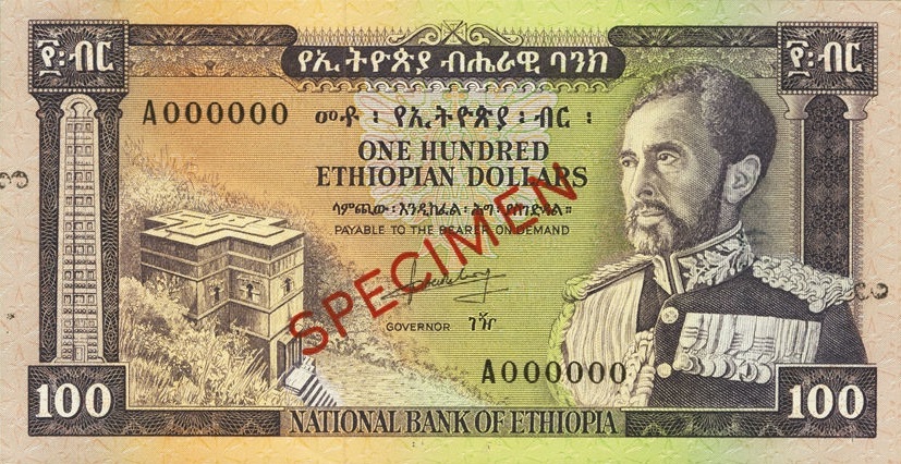 Front of Ethiopia p29s: 100 Dollars from 1966
