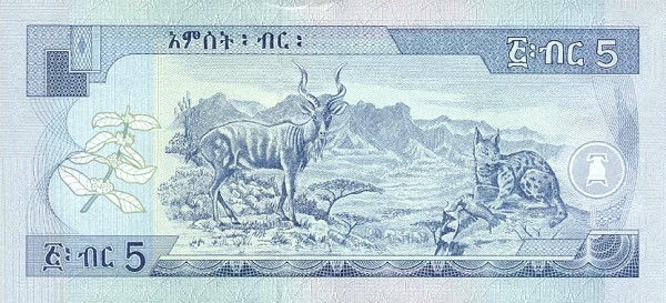 Back of Ethiopia p47a: 5 Birr from 1997