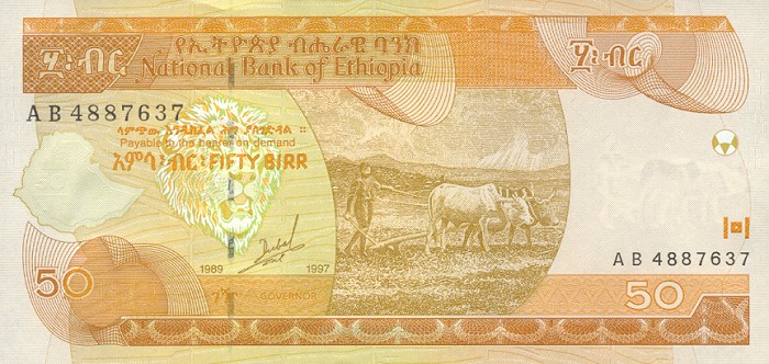 Front of Ethiopia p49a: 50 Birr from 1989