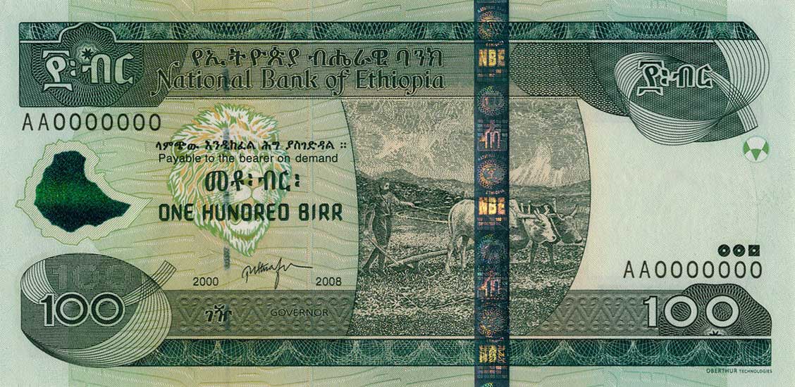 Front of Ethiopia p52s: 100 Birr from 2008
