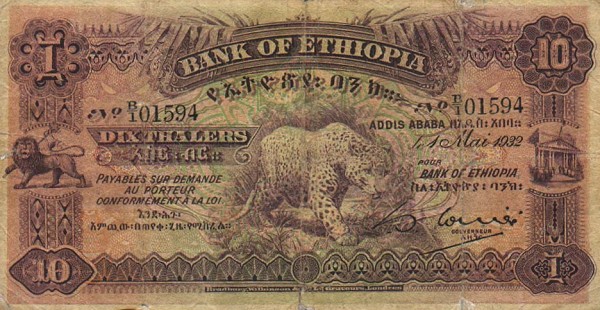 Front of Ethiopia p8: 10 Thalers from 1932