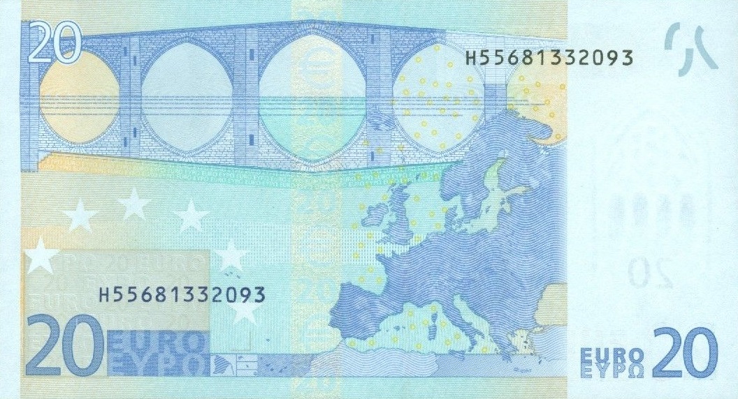 Back of European Union p10h: 20 Euro from 2002