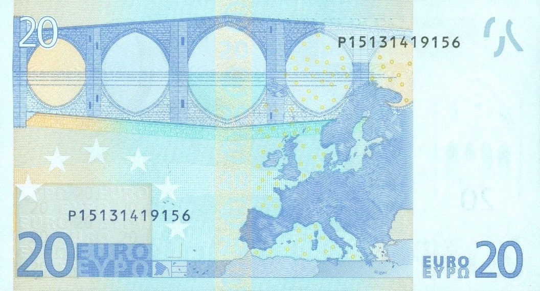 Back of European Union p10p: 20 Euro from 2002