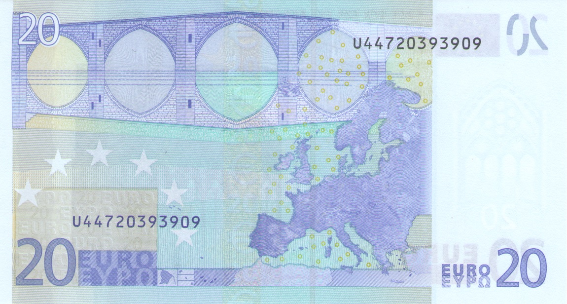 Back of European Union p10u: 20 Euro from 2002