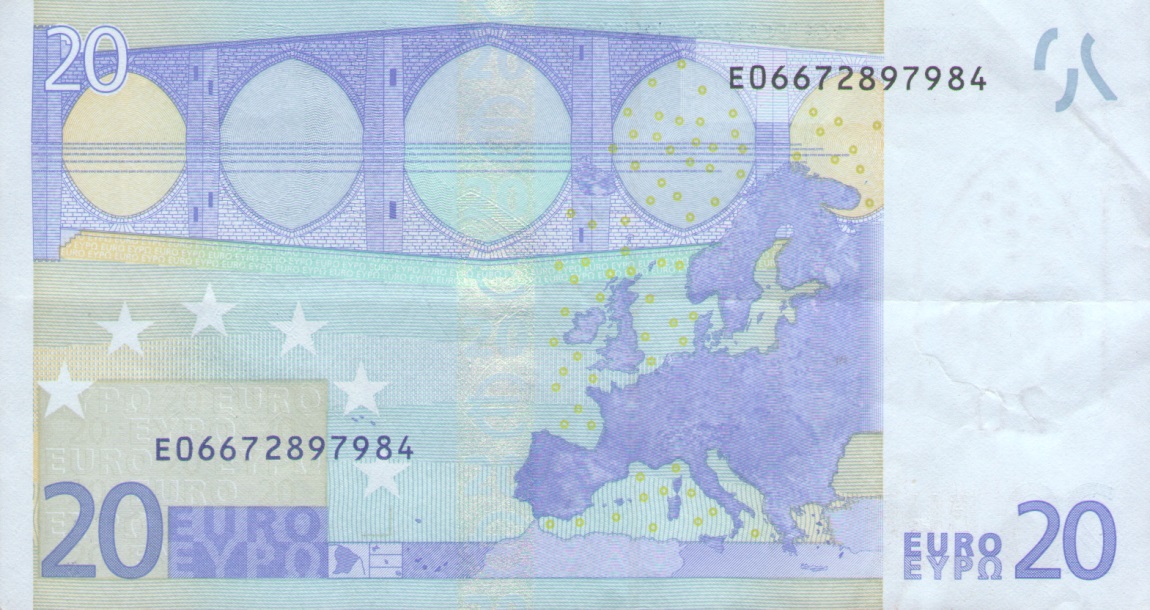 Back of European Union p16e: 20 Euro from 2002