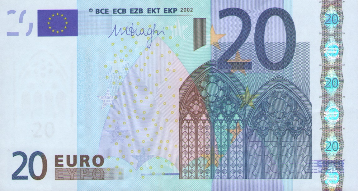Front of European Union p16s: 20 Euro from 2002