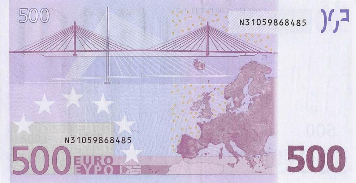 Back of European Union p19An: 500 Euro from 2002