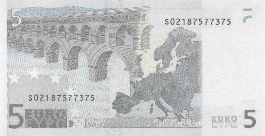 Back of European Union p1s: 5 Euro from 2002
