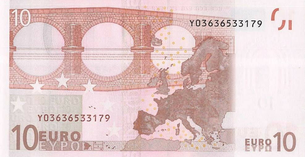 Back of European Union p2y: 10 Euro from 2002