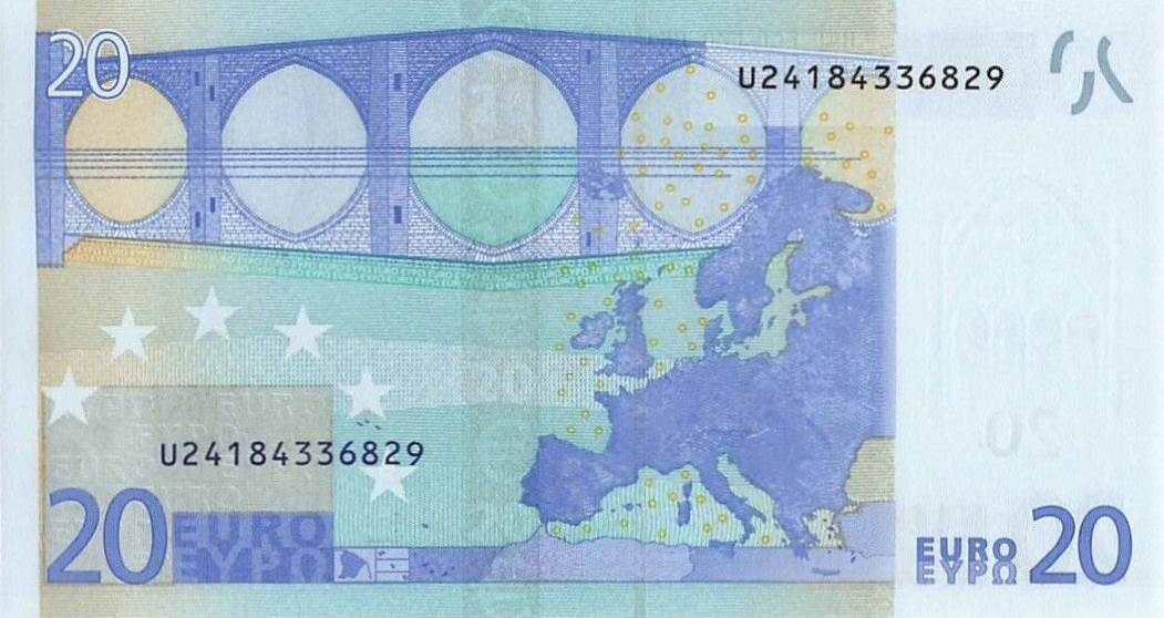 Back of European Union p3u: 20 Euro from 2002
