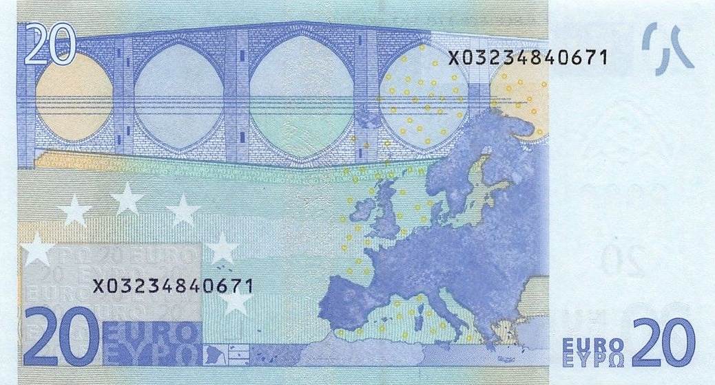 Back of European Union p3x: 20 Euro from 2002