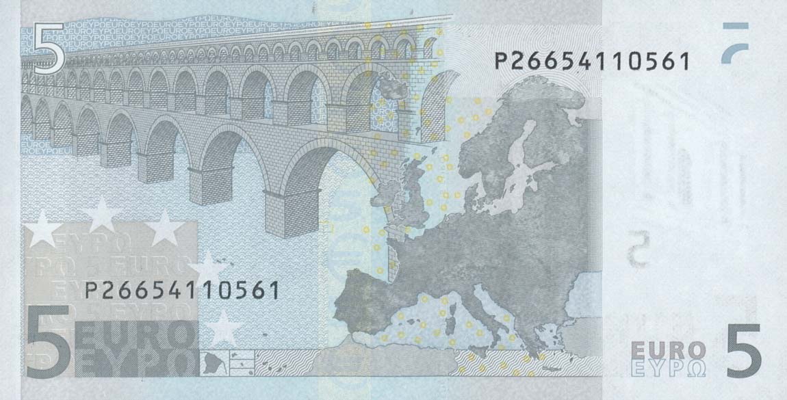 Back of European Union p8p: 5 Euro from 2002