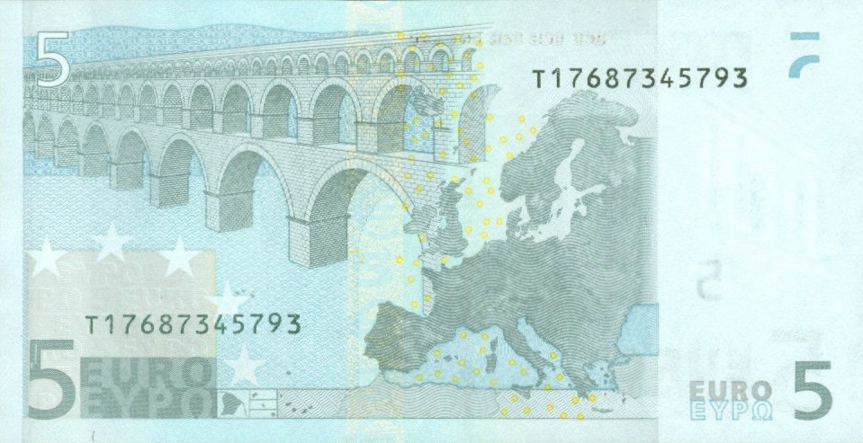 Back of European Union p8t: 5 Euro from 2002