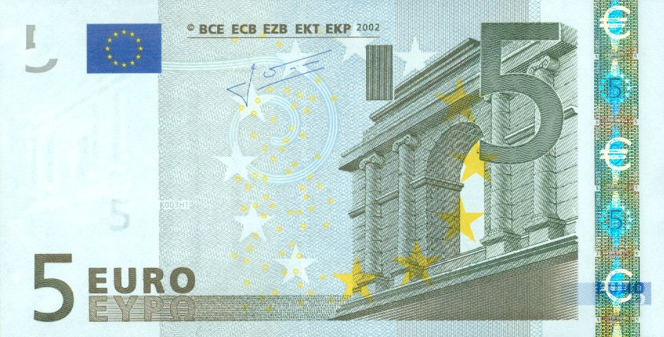 Front of European Union p8t: 5 Euro from 2002