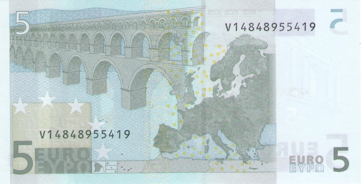 Back of European Union p8v: 5 Euro from 2002