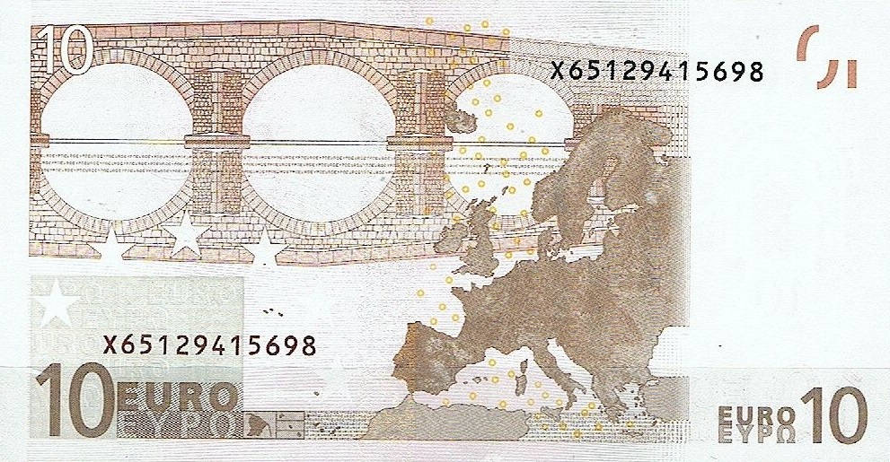 Back of European Union p9x: 10 Euro from 2002