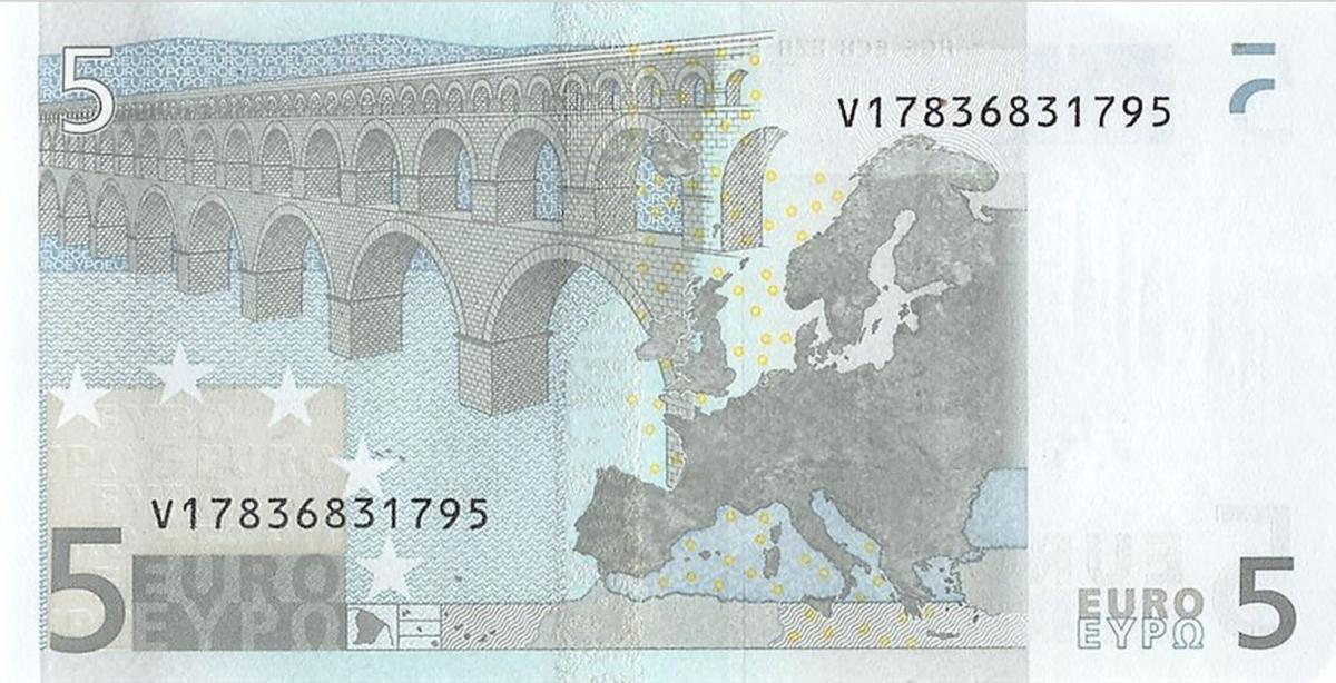 Back of European Union p1v: 5 Euro from 2002