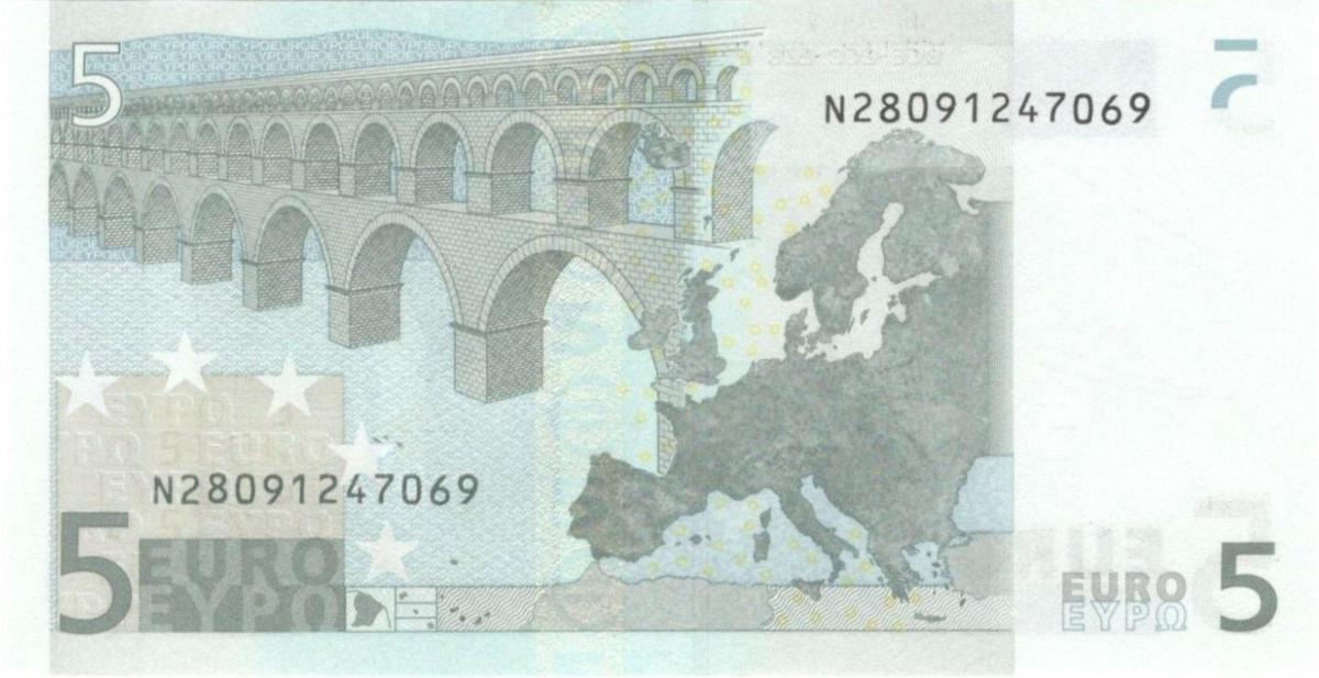 Back of European Union p8n: 5 Euro from 2002