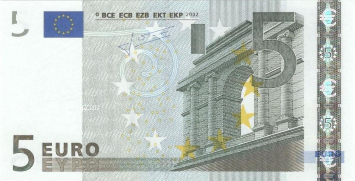 Front of European Union p8n: 5 Euro from 2002
