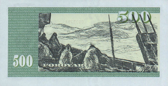 Back of Faeroe Islands p22a: 500 Kronur from 1978
