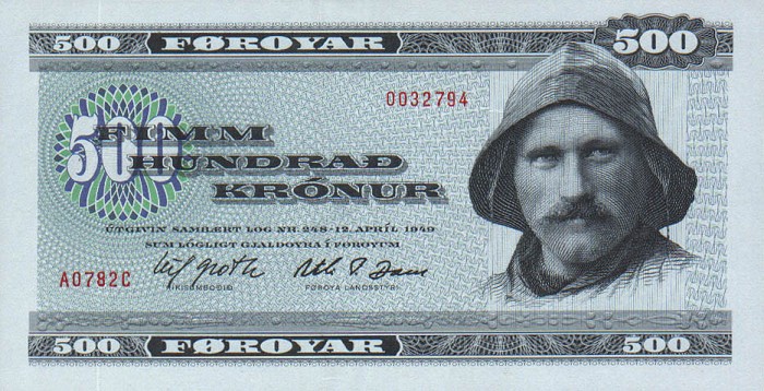 Front of Faeroe Islands p22a: 500 Kronur from 1978