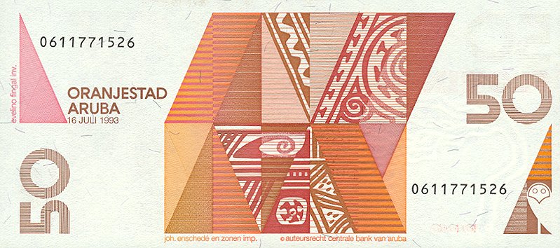 Back of Aruba p13: 50 Florin from 1993