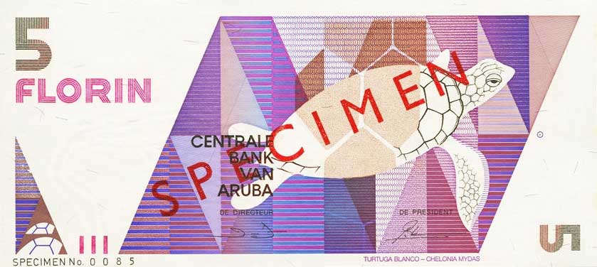 Front of Aruba p6s: 5 Florin from 1990
