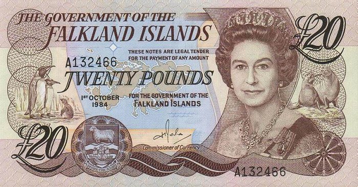 Front of Falkland Islands p15a: 20 Pounds from 1984