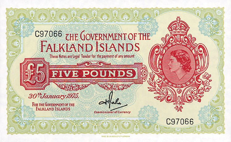 Front of Falkland Islands p9b: 5 Pounds from 1975