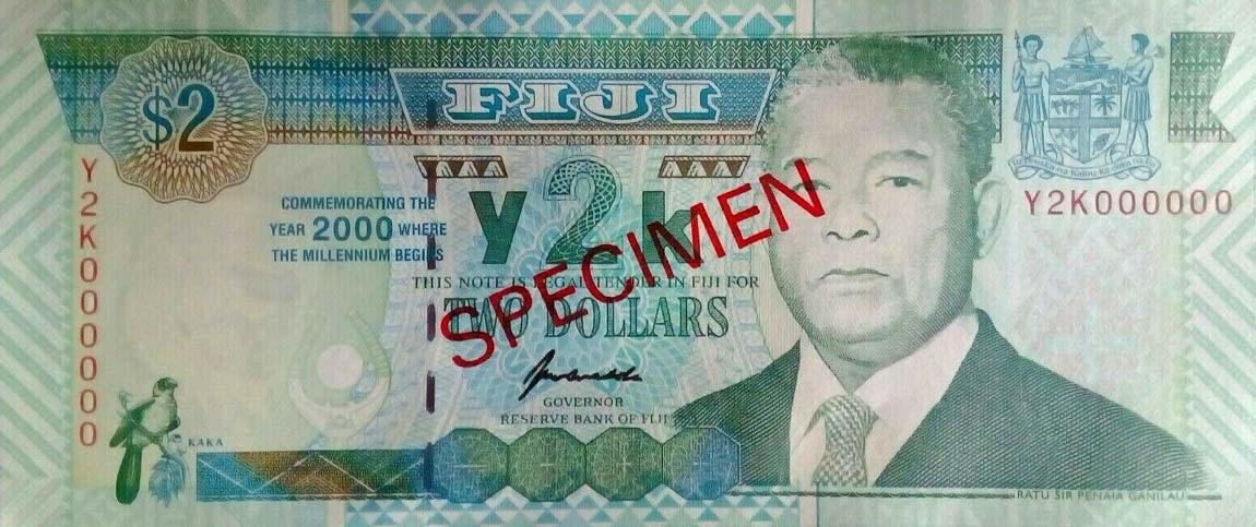 Front of Fiji p102s: 2 Dollars from 2000