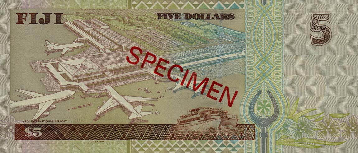 Back of Fiji p105s: 5 Dollars from 2002