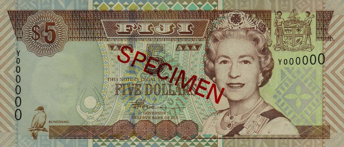 Front of Fiji p105s: 5 Dollars from 2002