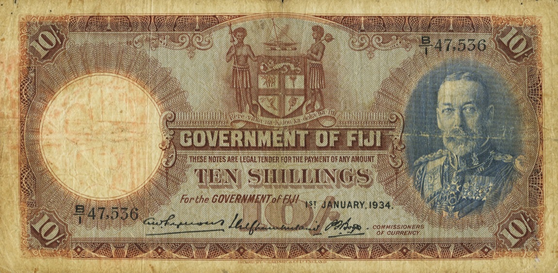 Front of Fiji p32a: 10 Shillings from 1934