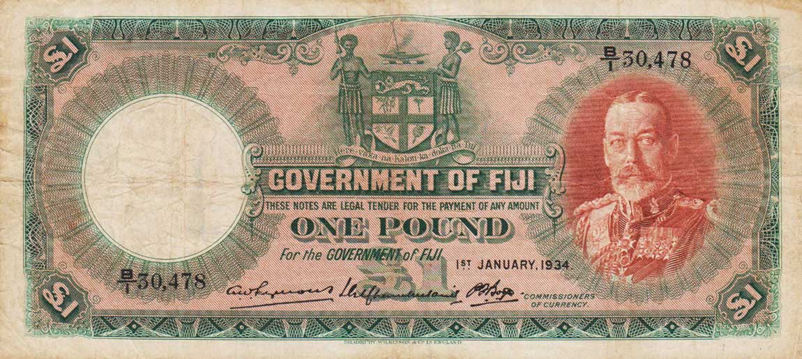 Front of Fiji p33a: 1 Pound from 1934