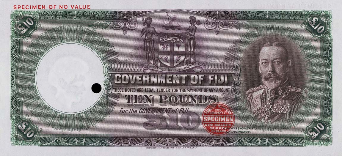Front of Fiji p35cs: 10 Pounds from 1934