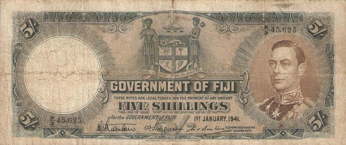 Front of Fiji p37d: 5 Shillings from 1941
