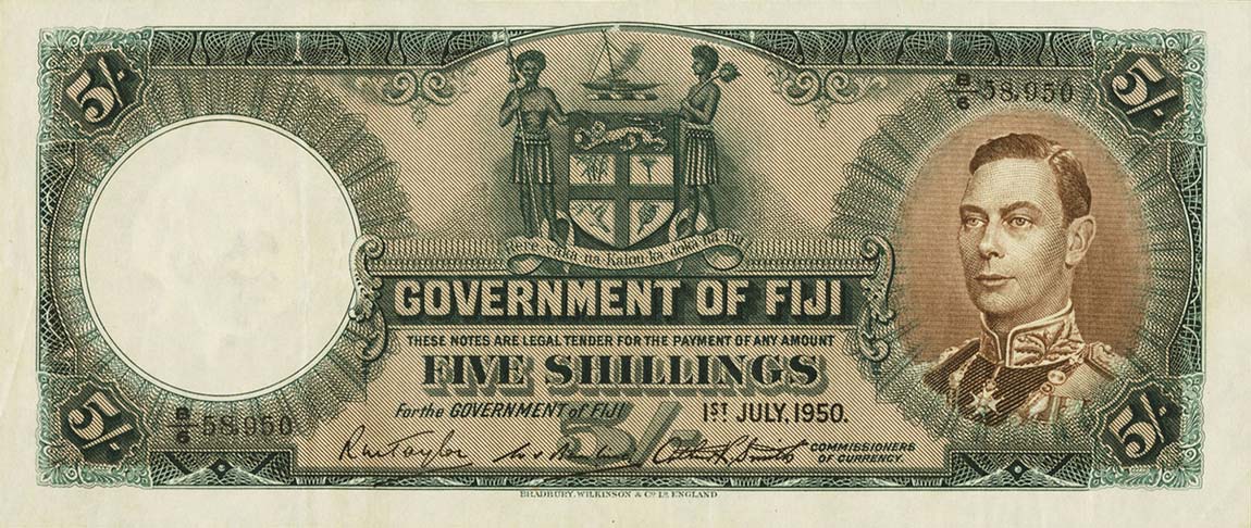 Front of Fiji p37j: 5 Shillings from 1950