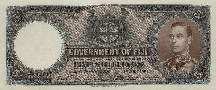 Front of Fiji p37k: 5 Shillings from 1951