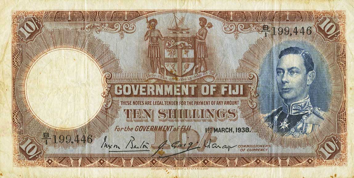 Front of Fiji p38b: 10 Shillings from 1938