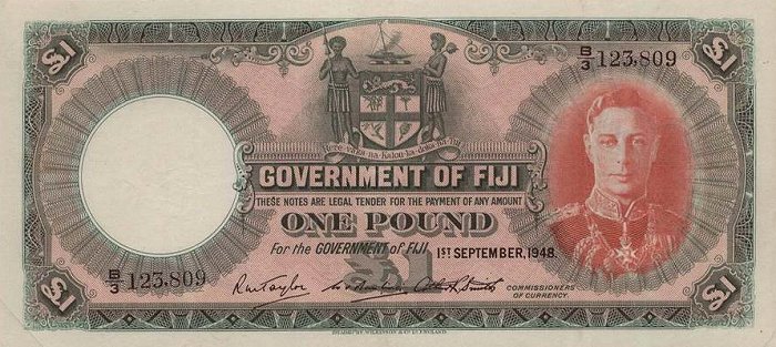 Front of Fiji p40c: 1 Pound from 1948