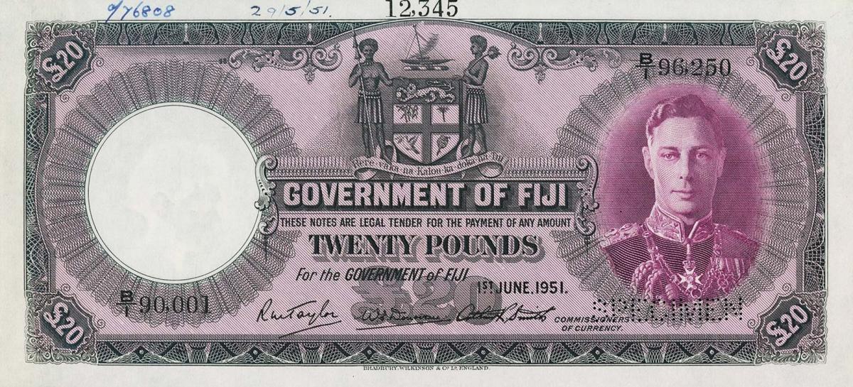 Front of Fiji p43s: 20 Pounds from 1937